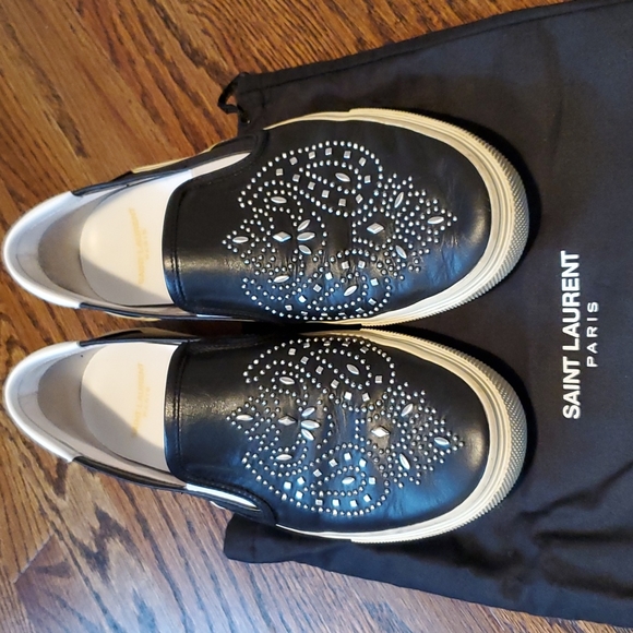 Saint Laurent Silver/Black Slip-on Shoes - Size 39-1/2 (US 9 to 9-1/2) Used - Picture 1 of 16